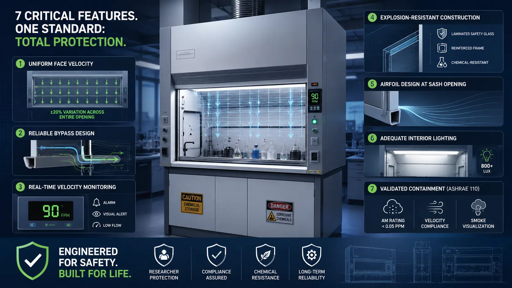 Laboratory safety fume hood infographic